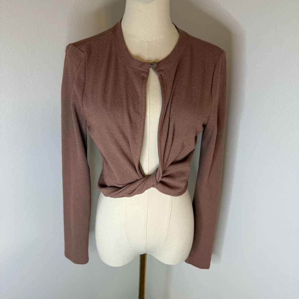 [Free People Beach] Brown Knotted Long‎ Sleeve Top - Size Medium